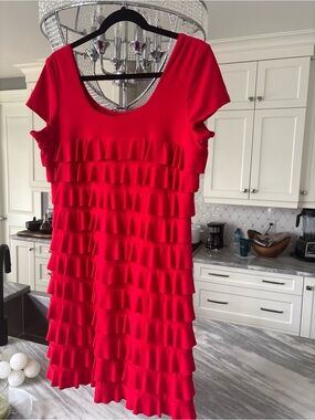Frank Lyman Design Red Ruffle Tiered Scoop-Neck Mini Dress size 14 polyester